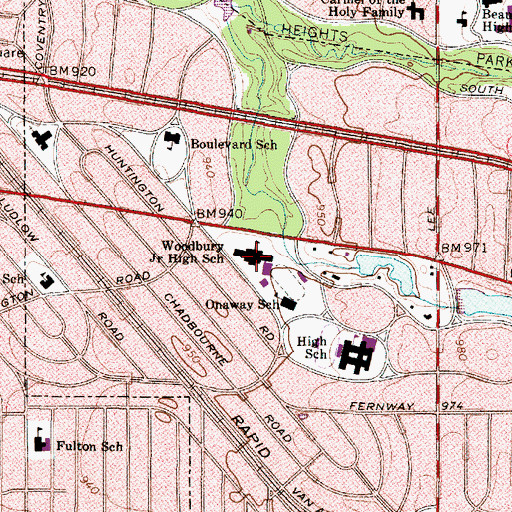 Topographic Map of Woodbury Elementary School, OH