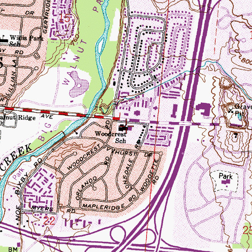 Topographic Map of Woodcrest School, OH