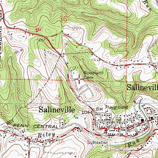 Topographic Map of Woodland Cemetery, OH