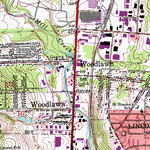 Topographic Map of Woodlawn, OH