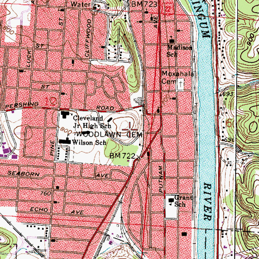 Topographic Map of Woodlawn Cemetery, OH