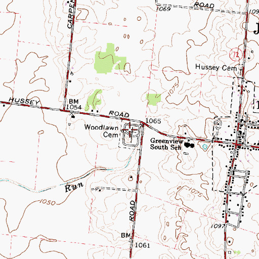 Topographic Map of Woodlawn Cemetery, OH