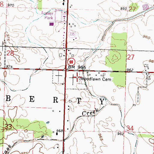 Topographic Map of Woodlawn Cemetery, OH