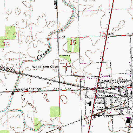 Topographic Map of Woodlawn Cemetery, OH
