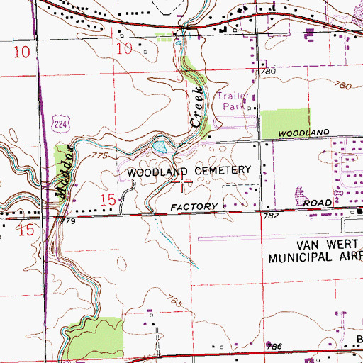 Topographic Map of Woodland Cemetery, OH