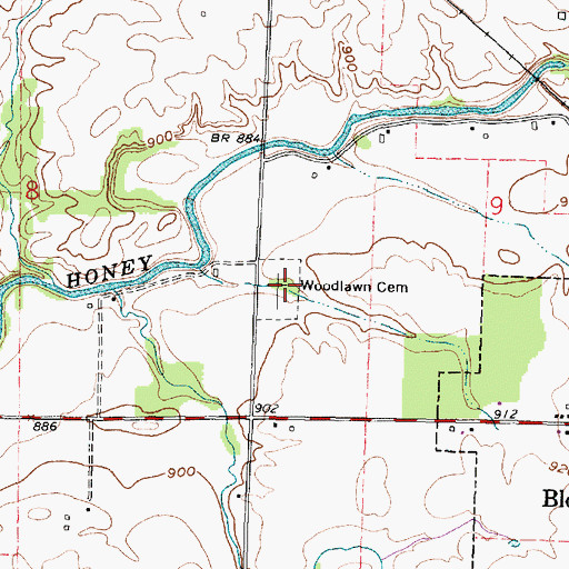 Topographic Map of Woodlawn Cemetery, OH