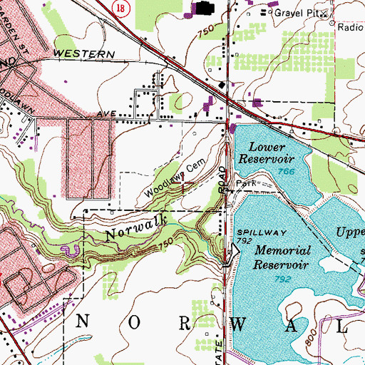 Topographic Map of Woodlawn Cemetery, OH