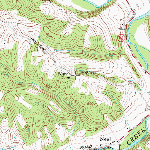 Topographic Map of Woods Cemetery, OH