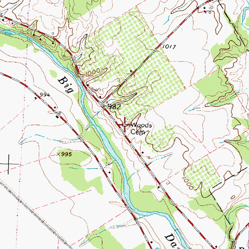 Topographic Map of Woods Cemetery, OH