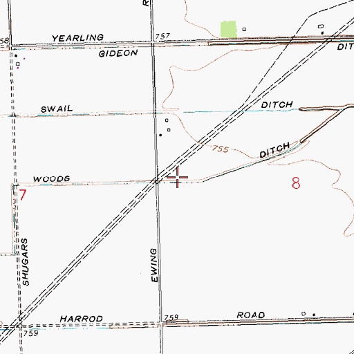 Topographic Map of Woods Ditch, OH