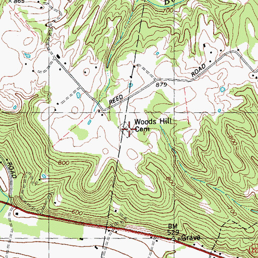 Topographic Map of Woods Hill Cemetery, OH