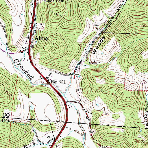 Topographic Map of Woods Hollow, OH