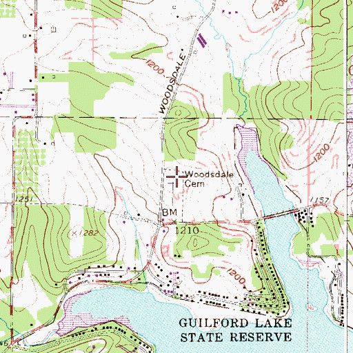 Topographic Map of Woodsdale Cemetery, OH