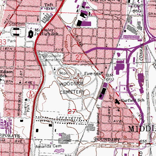 Topographic Map of Woodside Cemetery, OH