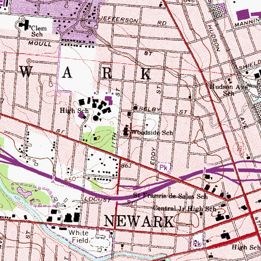 Topographic Map of Woodside School, OH