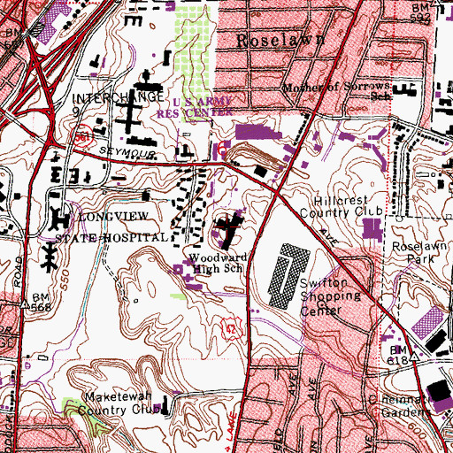 Topographic Map of Woodward Traditional High School, OH