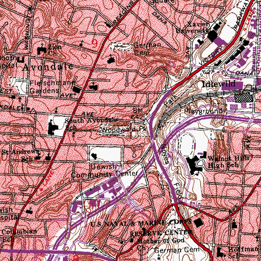 Topographic Map of Woodward Park, OH
