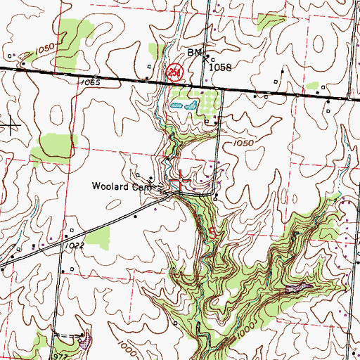 Topographic Map of Woolard Cemetery, OH