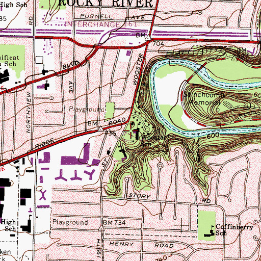 Topographic Map of Wooster School, OH