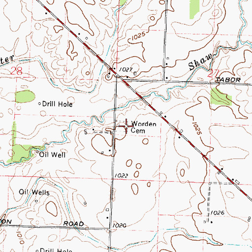 Topographic Map of Worden Cemetery, OH