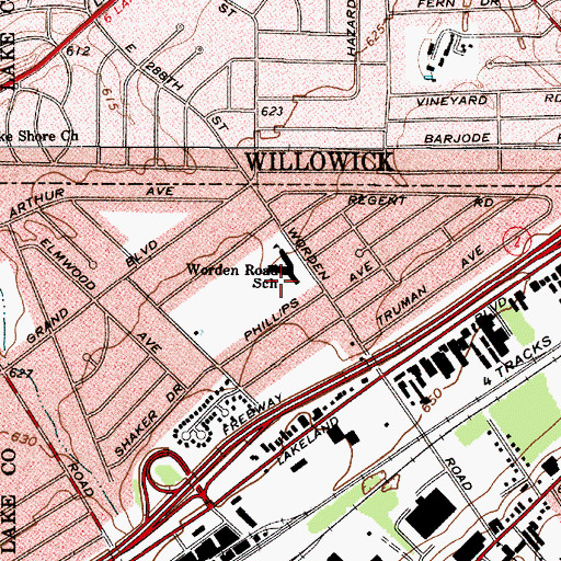 Topographic Map of Worden Road School, OH