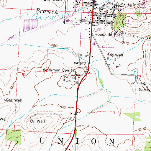 Topographic Map of Workman Cemetery, OH