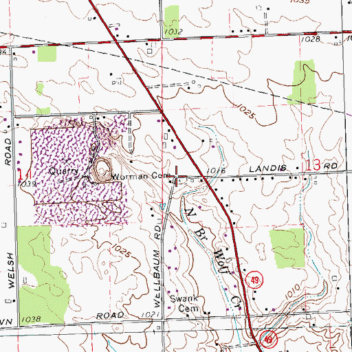 Topographic Map of Worman Cemetery, OH
