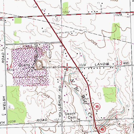 Topographic Map of Worman Cemetery, OH