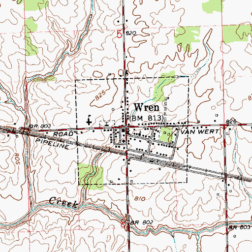 Topographic Map of Wren, OH