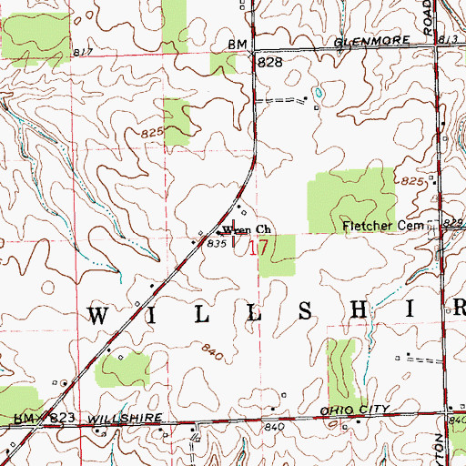 Topographic Map of Wren Church, OH