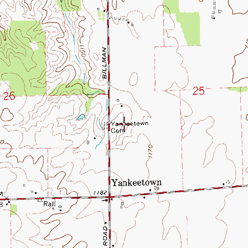 Topographic Map of Yankeetown Cemetery, OH