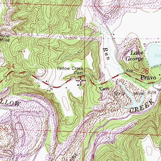 Topographic Map of Yellow Creek Cemetery, OH