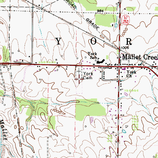 Topographic Map of York Cemetery, OH