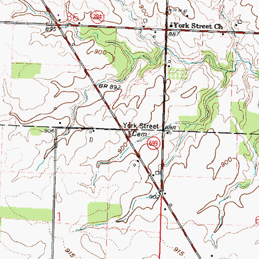 Topographic Map of York Street Cemetery, OH