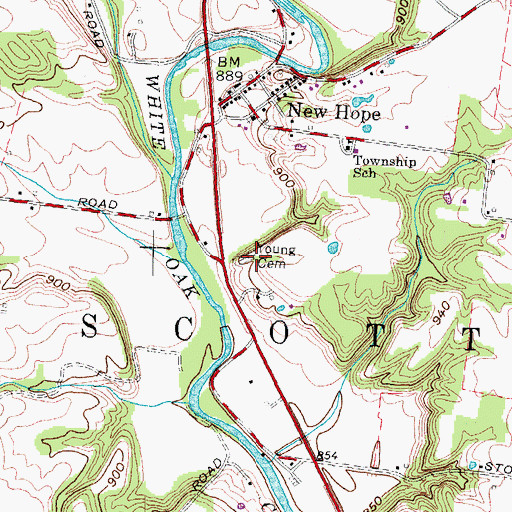Topographic Map of Young Cemetery, OH