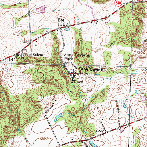 Topographic Map of Zane Caverns Park, OH