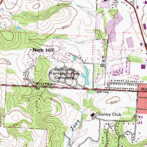 Topographic Map of Zanesville Memorial Park, OH