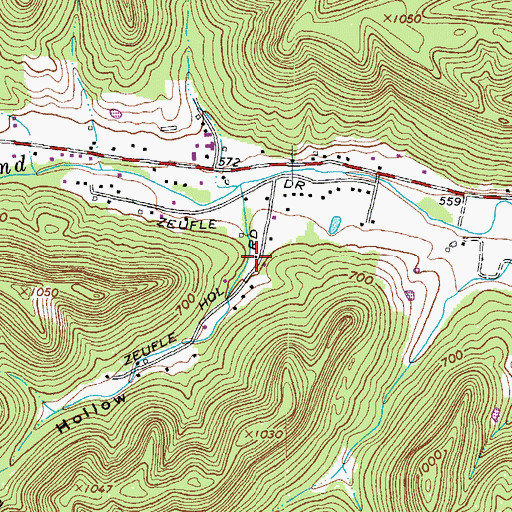 Topographic Map of Zeufle Hollow, OH