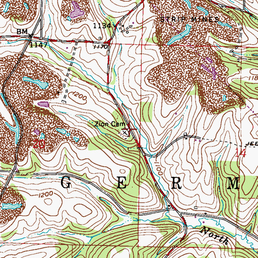 Topographic Map of Zion Cemetery, OH