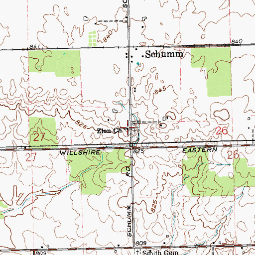 Topographic Map of Zion Lutheran Church, OH