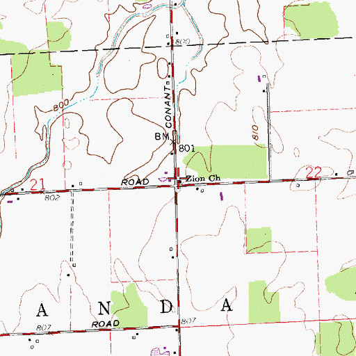 Topographic Map of Zion Church, OH