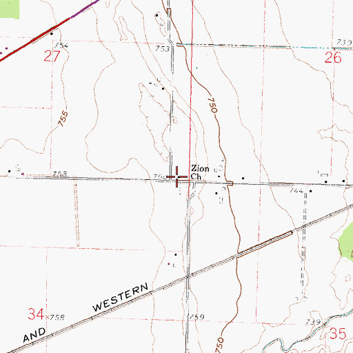 Topographic Map of Zion Lutheran Church, OH
