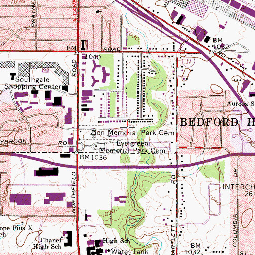 Topographic Map of Zion Memorial Park Cemetery, OH