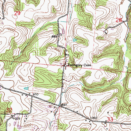 Topographic Map of Zwingley Cemetery, OH