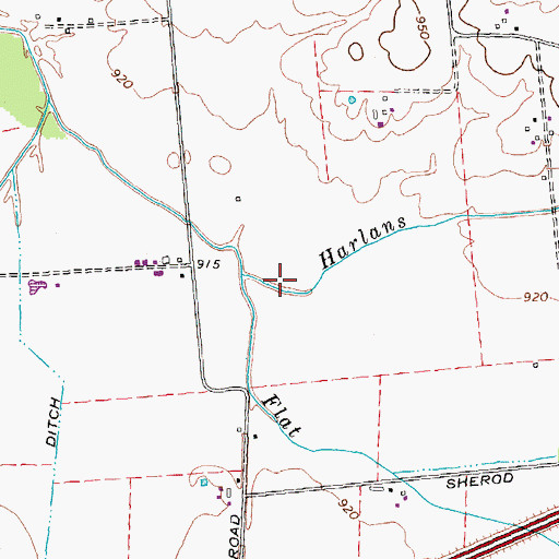 Topographic Map of Harlans Run, OH
