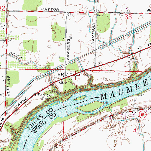 Topographic Map of Anthony Wayne Trail, OH
