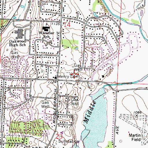 Topographic Map of Henry Cemetery, OH
