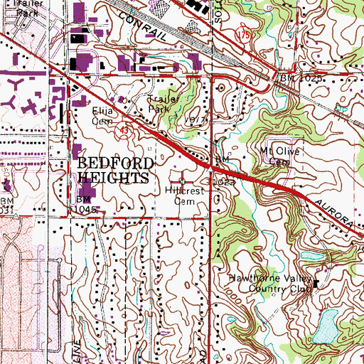 Topographic Map of Hillcrest Cemetery, OH