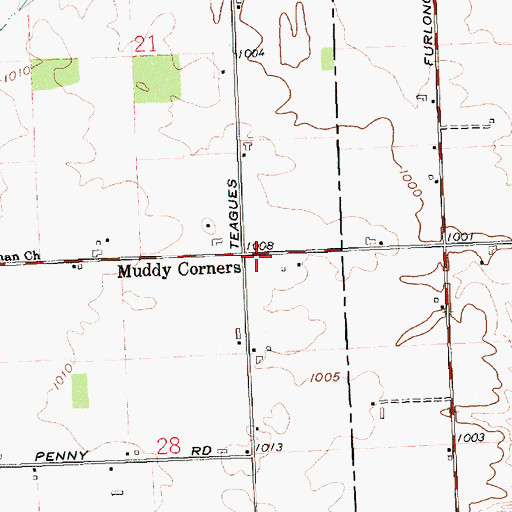 Topographic Map of Muddy Corners, OH