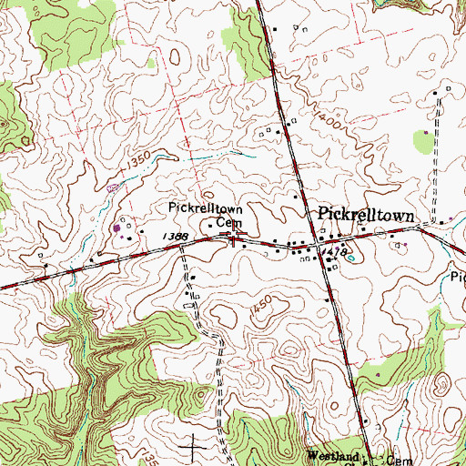 Topographic Map of Pickrelltown Cemetery, OH